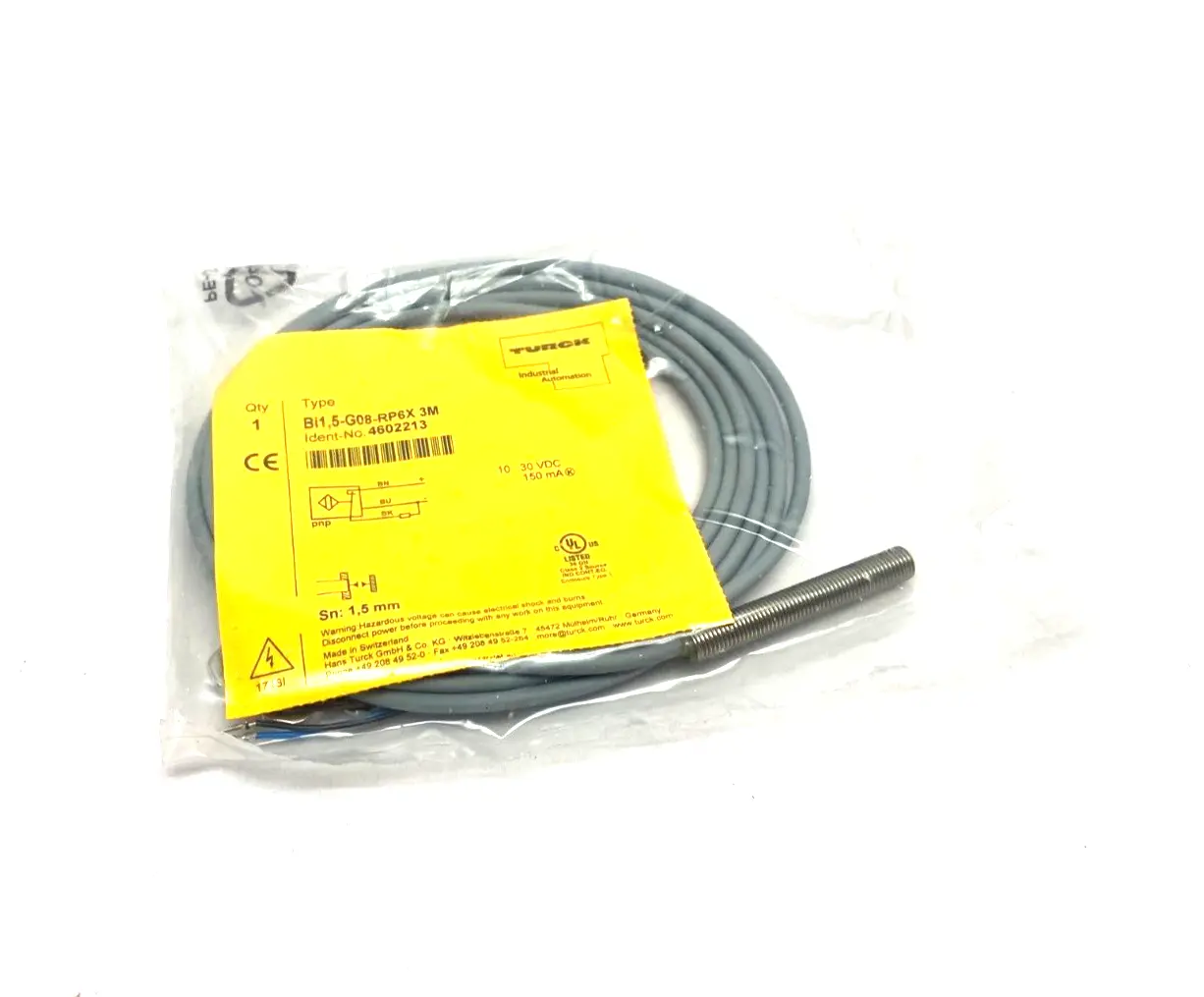 Bi1,5-G08-RP6X 3M, 4602213 | Turck Bi1,5-G08-RP6X 3M Inductive Proximity Sensor Flush Mount PNP Out 4602213 - New