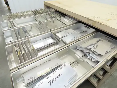 Modular Industrial Storage Cabinet 20 Drawer 61.5x38x34.5" Vintage 17x10" Trays