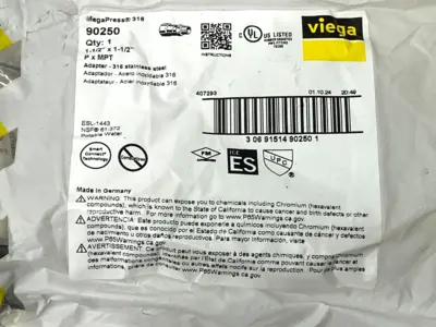 New | in-Stock Viega MegaPress Adapter, 316 SS, Press Connection x MPT, 1-1/2" x 1-1/2 Plumbing Equipment Michigan US | Maverick Industrial Sales #1483170