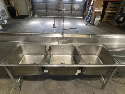 Used Eagle Used 150" Eagle Stainless 3 Compartment Sink with Faucet and Sprayer Sinks Illinois US | Falcon Restaurant Supply #1375565