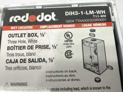 NEW THOMAS & BETTS WHITE OUTLET BOX THREE HOLE 1/2"