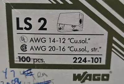 WAGO 224-101 Light Terminal 400V 24A 2.5mm2 - Box of 7 Loc4C-22