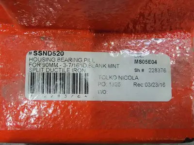 Split Pillow/ Plummer Block Bearing Housing SSND520, 90 mm, 3-1/2" Shaft Dia