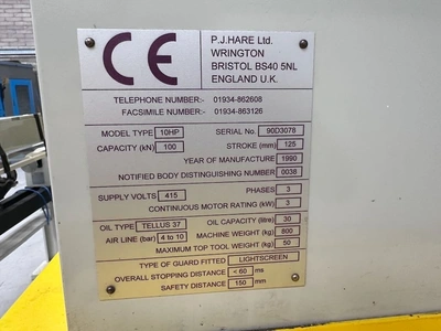 Used 1990 HARE 10HP Hydraulic Presses GB | Charter Auctions #1398548