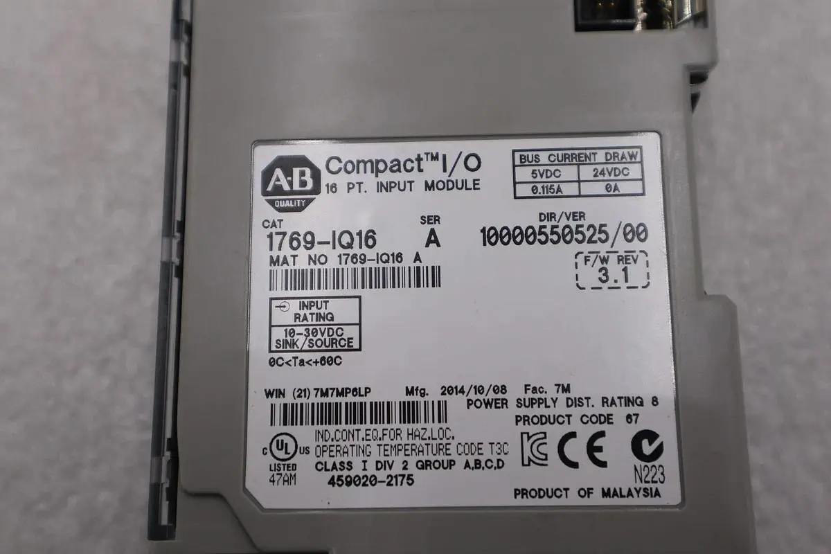 ALLEN-BRADLEY 1769-IQ16 SERIES A INPUT MODULE 2014 STOCK #K-2552-B