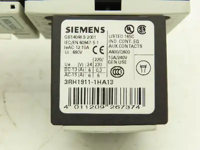 Siemens 3RU1116-1BB0 Motor Starter Contactor Relay 24V Coil 5Hp 600V Lot of 2