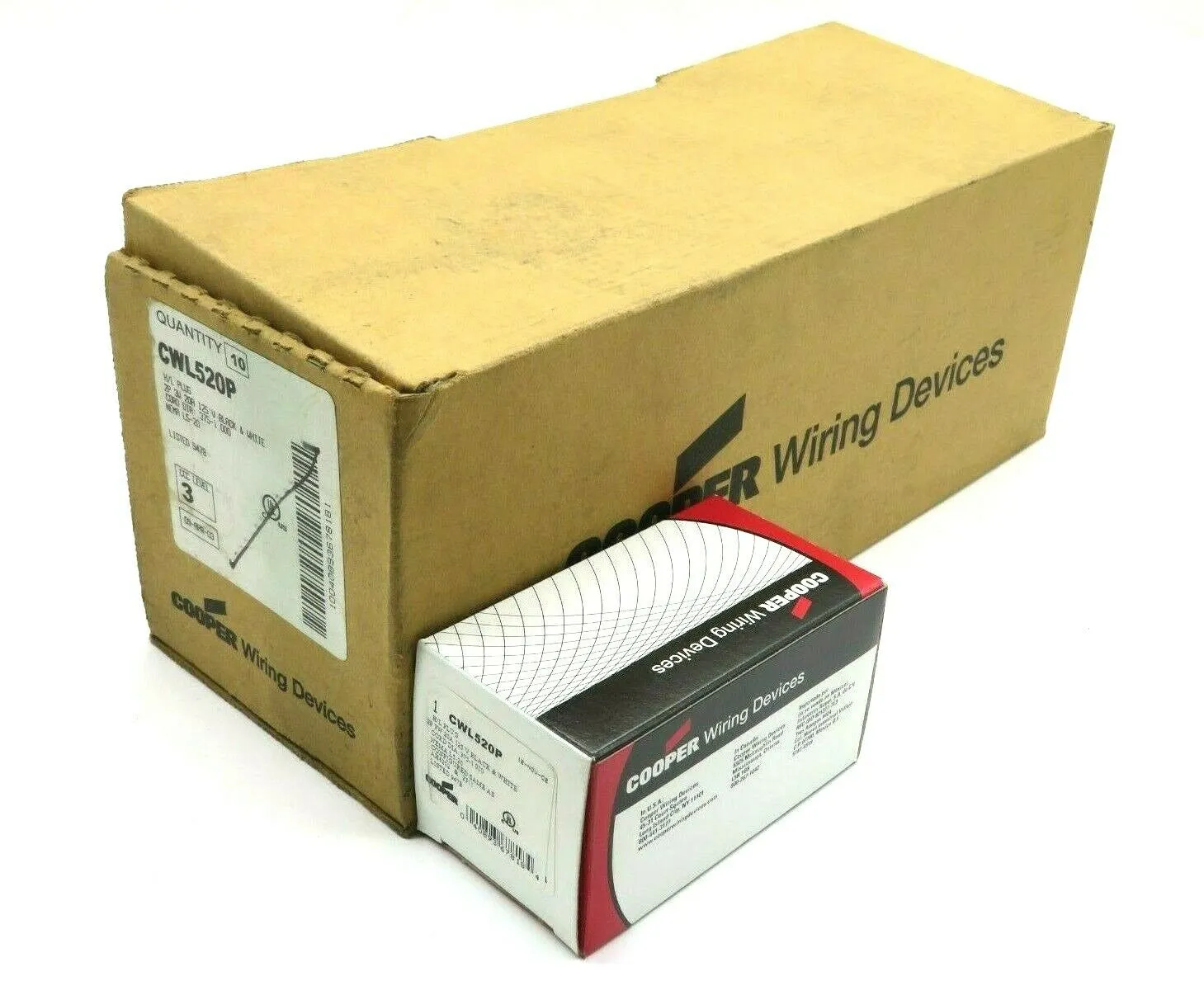 10 NEW COOPER CWL520P PLUG 20A 125V 2P3W H/L BLACK / WHITE