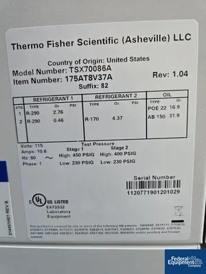 USED ThermoFisher Scientific Thermo Fisher Scientific ULT Freezer, Model TSX70086A