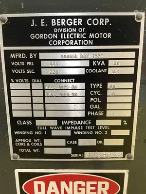USED J.E. BERGER CORP. 30KVA