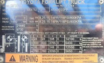 Used 2018 TOYOTA 8FD70U Misc Forklifts Illinois US | Somerset Equipment Sales #1543005