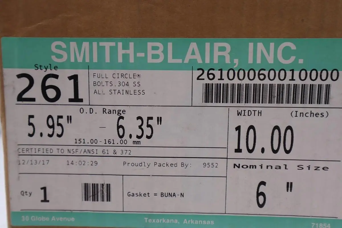 Smith-Blair Inc. Style 261 Single Band Full Circle Stainless Steel 6" #3108