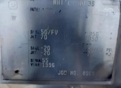 Tank, Approx. 13 Gallon (50 Liter), 50 PSI/FV, 70 PSI Jacket, Stainless Steel, #5991461
