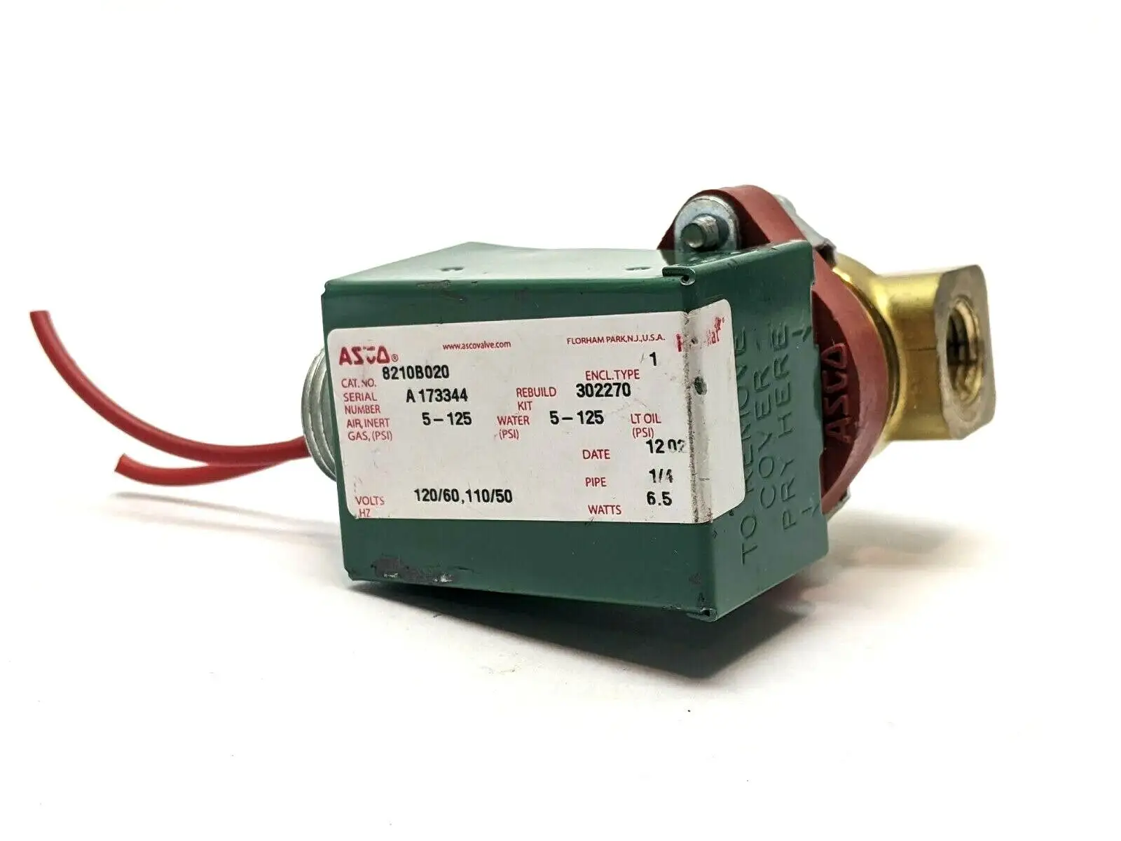 8210B020 | ASCO  Brass Solenoid Valve Normally Closed 1/4" NPT - Used