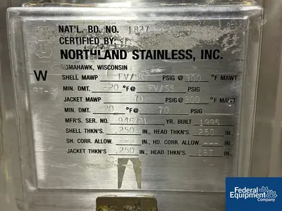 USED Northland 40 Gal Northland Jacketed Receiver Tank, 316 S/S, 55/70#