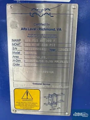 New | in-Stock Alfa Laval 84 Sq Ft Alfa Laval Plate Heat Exchanger, S/S, 150# Heat Exchangers Texas US | Federal Equipment Company #1337730