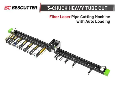 Bescutter Hytube 3Chuck TUBE CUTTER 2000W - 6000W | Fiber Laser Pipe Cutting Machine with Auto Loading
