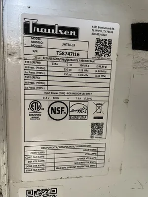182-0115 Traulsen UHT60-LR Self Contained Undercounter Worktop Cooler