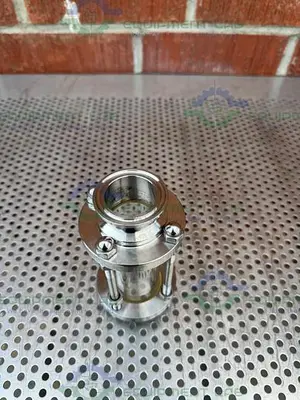 USED 316L STAINLESS STEEL SINGLE WALL  IN LINE SIGHT GLASS W/ 1 1/2" SANITARY FITTING