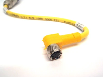 M8 Angled Female Yellow Plug To Straight M8 Male Cordset - Used