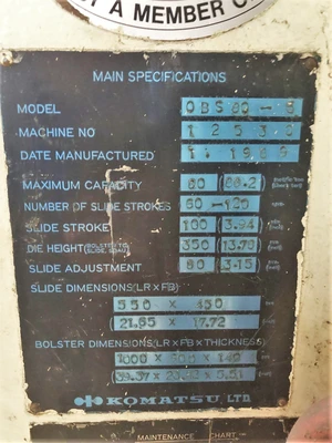 USED 1989 KOMATSU PRESSES KOMATSU OBS80-5 PRESS