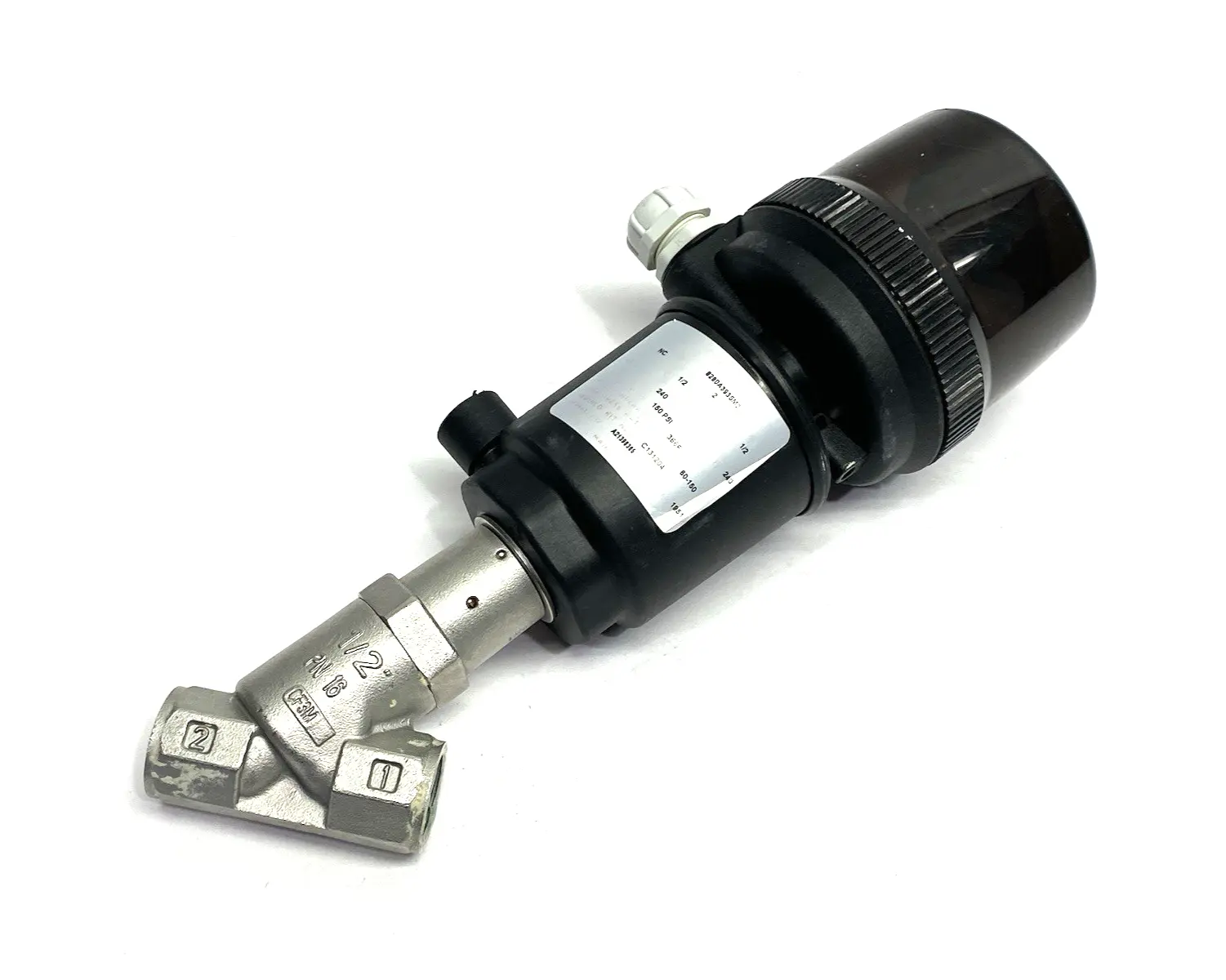 USED ASCO ANGLE BODY 2-WAY MOTORIZED PISTON VALVE, 1/2" NORMALLY OPEN