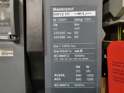Masterpact Low-Voltage Switchgear Section w/ 3 x NW12H1 Air Circuit Breakers - Metal-Enclosed - NEMA 1 - 600V