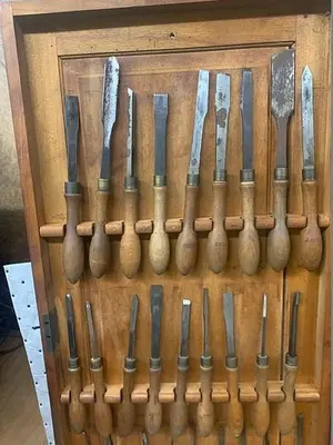5986-385 Antique Holtzapffel & Co Ornamental Lathe 54 Turning Tools Chisel Set, London