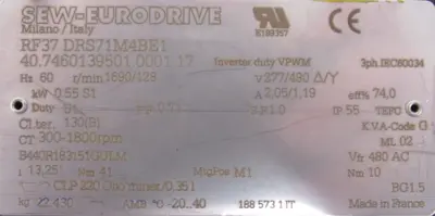 NEW SEW EURODRIVE RF37 DRS71M4BE1 GEARMOTOR RF37DRS71M4BE1