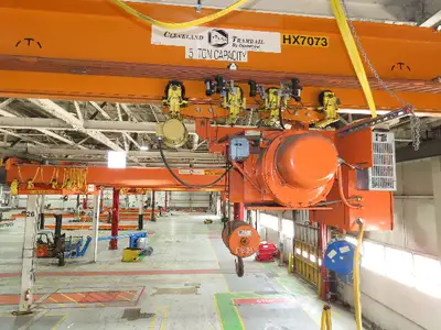 Cleveland Tramrail P&H 5 Ton Single Girder Underhung Bridge Crane 44' 6" Span