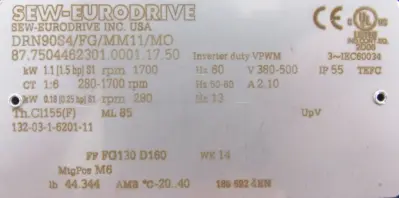 NEW SEW EURODRIVE DRN90S4/FG/MM11/MO MOTOR 08233837 DRN90S4FGMM11MO