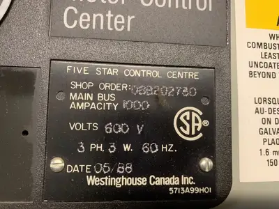 Five Star Double-Sided Motor Control Center (MCC), 600V Max., 1000A, 13 Buckets