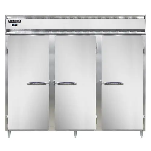 Continental D3RENSSPT 85 1/2" Three Section Pass Thru Refrigerator, (6) Left/right Hinge Solid Doors, Top Compressor, 115v