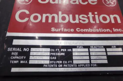 Surface Combustion RX Generator 9000 CFH, 3 Bottle