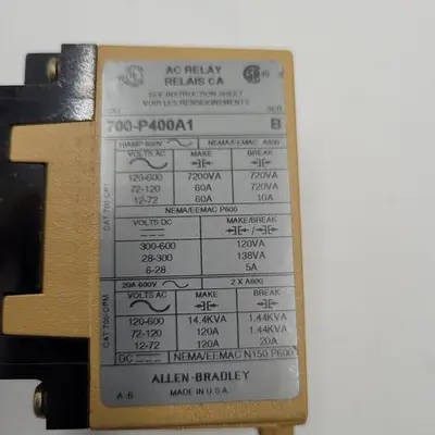 Used ALLEN BRADLEY ALLEN-BRADLEY AC 700-P400A1 CONTROL RELAY Industrial Controls | ND Industrial Surplus #1218035