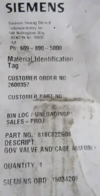 NEW SIEMENS 818C822G08 GOV VALVE GAGE ASSEMBLY 550893
