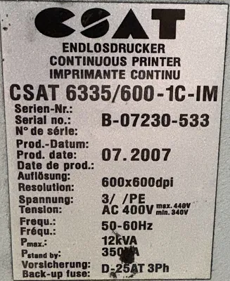CSAT CSAT 6335/600-1C-IM Ink Jet Printers | ESS Industrial Equipment Sales (5)