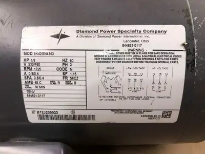 Diamond Power 5K42GN4363 1/6HP Electric Motor 1725RPM 230/460V 3PH TENV