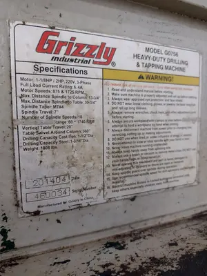 USED GRIZZLY G0756 HEAVY DUTY