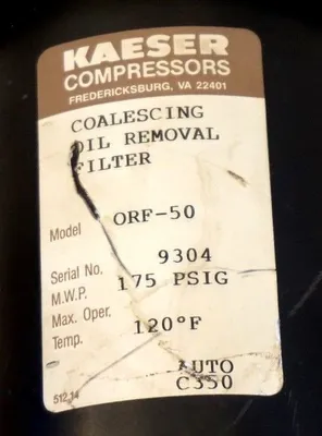 NEW KAESER ORF-50 COALESCING REMOVAL OIL FILTER ORF50