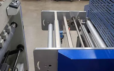USED 2007 MBO PAPER FOLDER W/ UW UNWINDER, PANEL SHEETER SVC 520C, AND VERTICAL STACKING SVC 520S