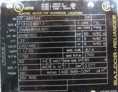 REFURBISHED WESTINGHOUSE AML3002MZC ROTARY VALVE AIRLOCK 230/460V .33HP IDXM7002