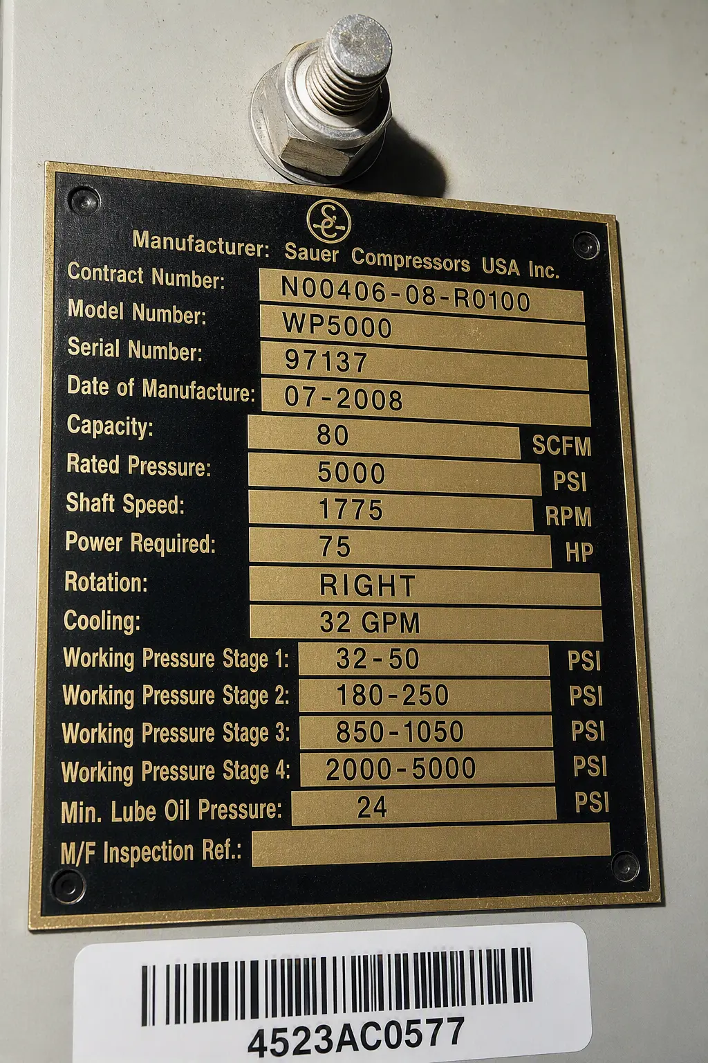 Used SAUER WP5000 High Pressure Air Compressors Washington US | Alpha HPAC #1285473