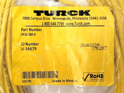 New | in-Stock Turck Pentafast 4-Pin Female Cordset U-16679 Cable & Wire Michigan US | Maverick Industrial Sales #1391004