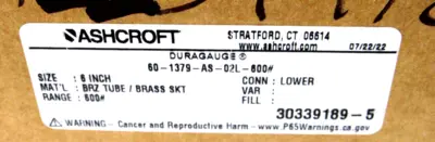 NEW ASHCROFT 60-1379-AS-02L-600# PRESSURE GAUGE 601379AS02L600#