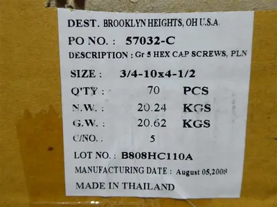 70 Count Unbranded 3/4-10 X 4-1/2 Grade 5 Hex Head Cap Screws New NIB