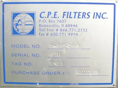 USED C.P.E. FILTERS INC. 36-TNFD-004-S