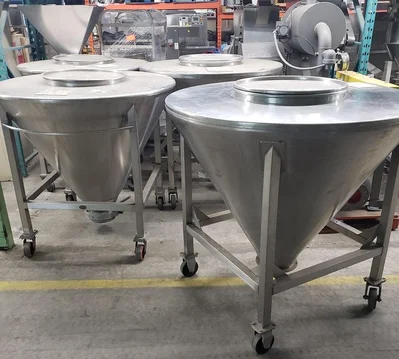 Tote Stainless Steel Cone Bin 65 gal. with 6'' Bottom Butterfly Valve # 8019