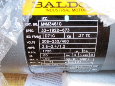0.37 TE HP Baldor Electric Motor, 1725 rpm, TEFC