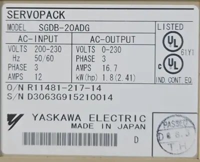 YASKAWA SGDB-20ADG Servo Drive (BIN2.2.1)