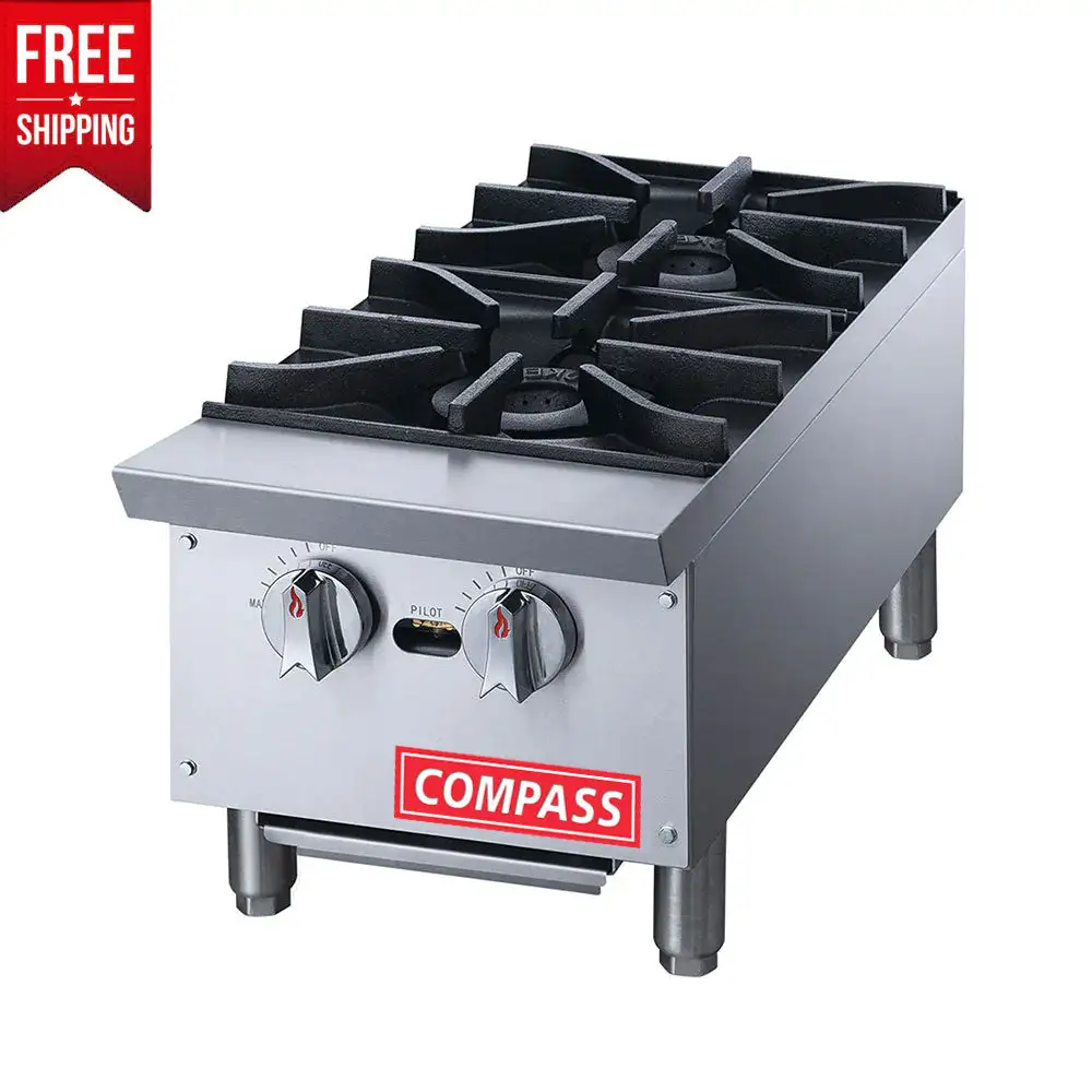 Compass DCHPA12 12" Hot Plate – 2 Burners, 56,000 BTU, NG/LP, Stainless Steel